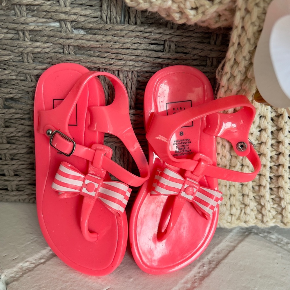 Gap Kids Pink Pop Neon Bow Girls Jelly Sandals Size 8
